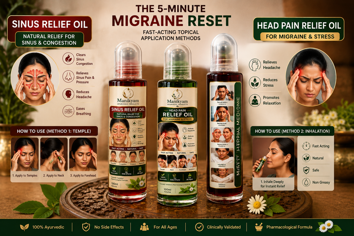 Manikyam Ayurvedic Relief Oil Combo Pack (Sinus 10ml + Head Pain oil 10ml