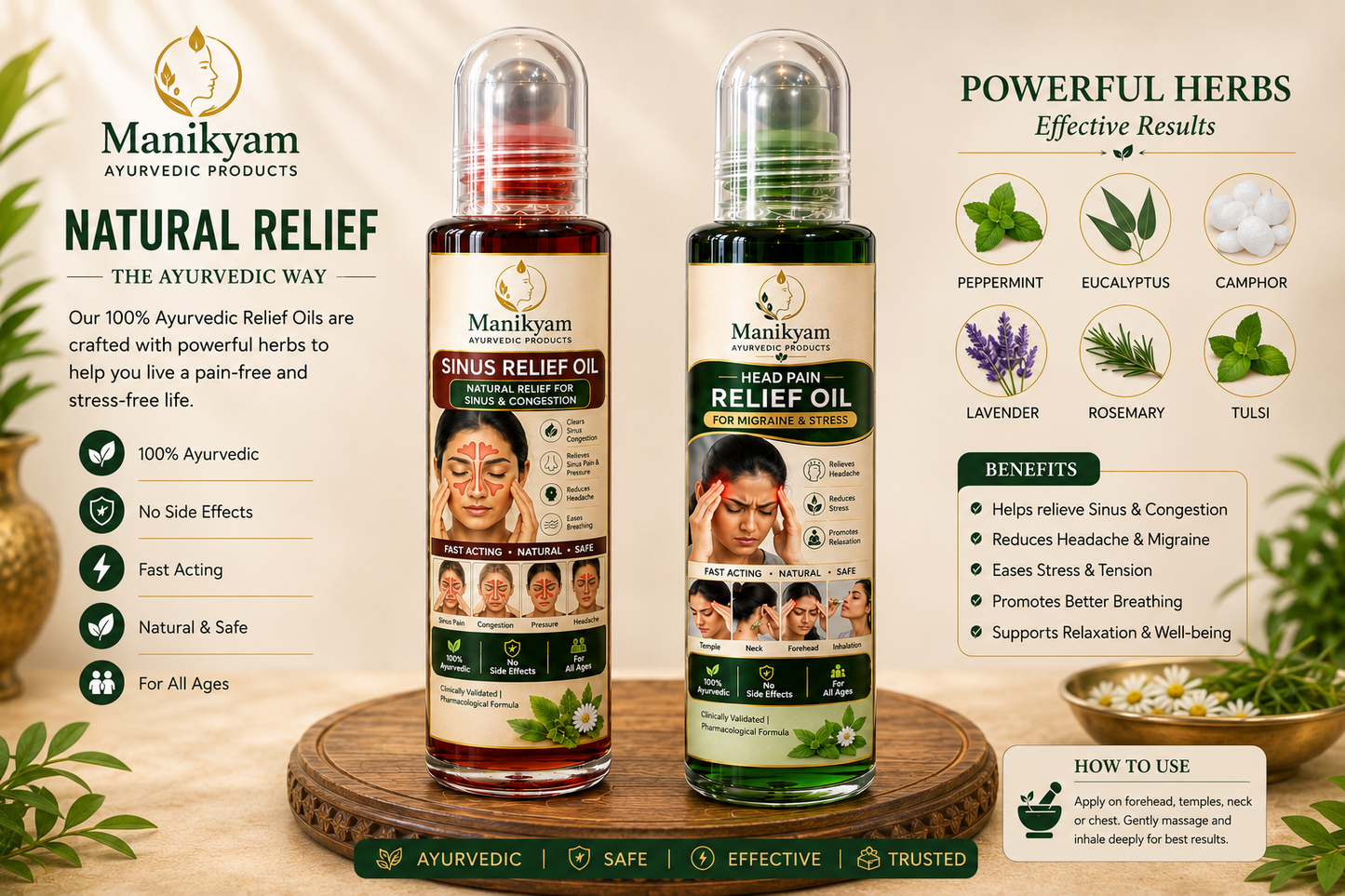 Manikyam Ayurvedic Relief Oil Combo Pack (Sinus 10ml + Head Pain oil 10ml