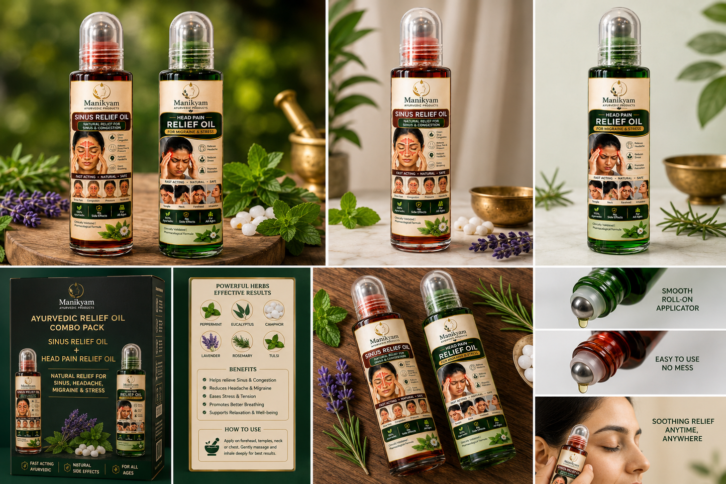 Manikyam Ayurvedic Relief Oil Combo Pack (Sinus 10ml + Head Pain oil 10ml