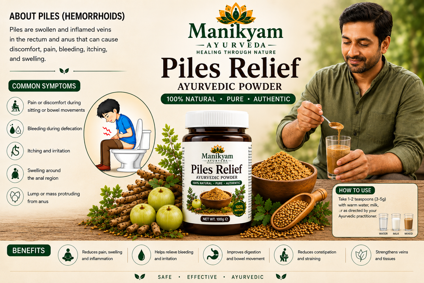 Manikyam Ayurveda Piles Relief Ayurvedic Powder – Natural Herbal Support for Piles & Digestive Health