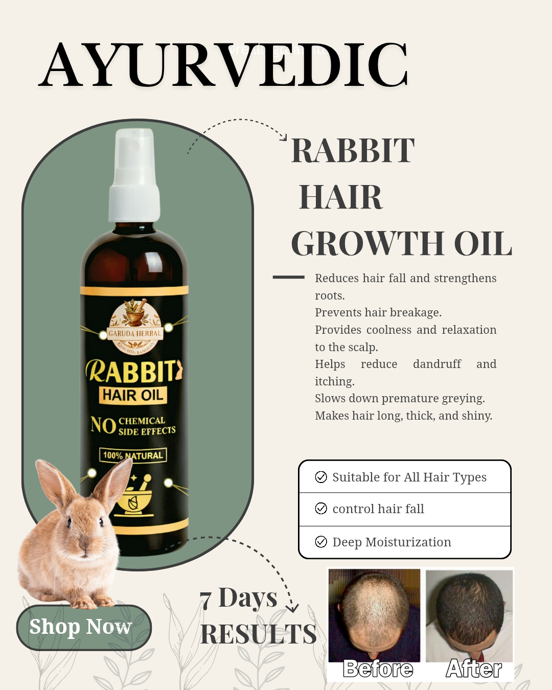 Rabit Herbal Hair Oil - 100% Effective!