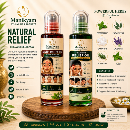 Manikyam Ayurvedic Relief Oil Combo Pack (Sinus 10ml + Head Pain oil 10ml
